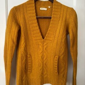 Martin + Osa Mustard V-Neck Cable Knit Sweater